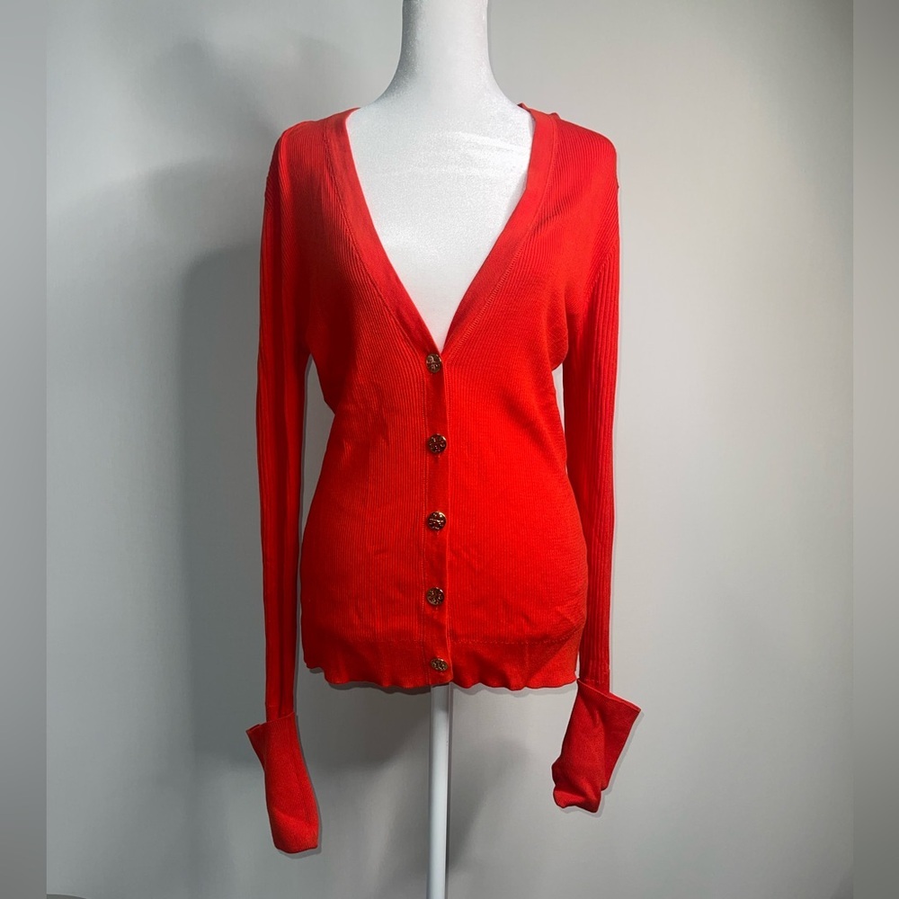Tory Burch Red Button Down Ribbed Sweater - Picture 4 of 15